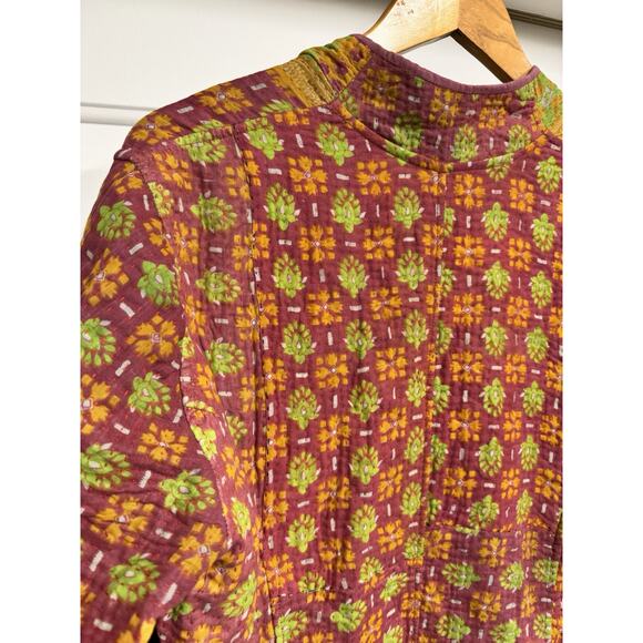 Silk Sari and Kantha Jacket High Low Hem Reversible Global Boho Patchwork Large - Picture 7 of 9